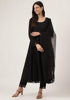 Black Solid Pure Cotton Anarkali Set