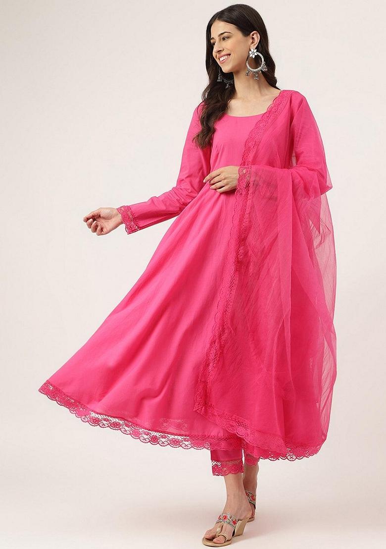 Pink Solid Pure Cotton Anarkali Set