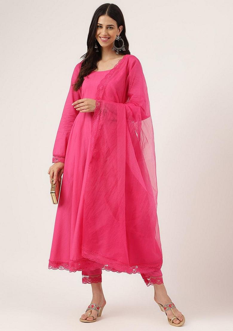 Pink Solid Pure Cotton Anarkali Set