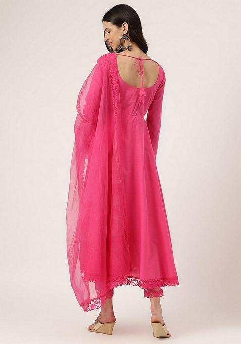 Pink Solid Pure Cotton Anarkali Set