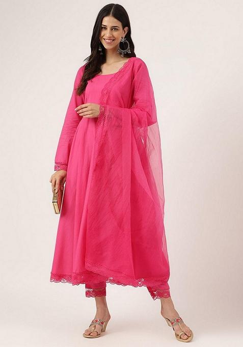 Pink Solid Pure Cotton Anarkali Set