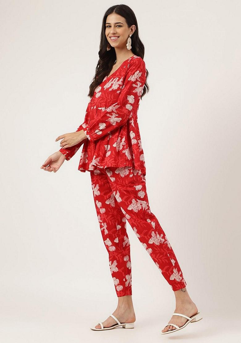 Red Printed Cotton Co-Ords Set