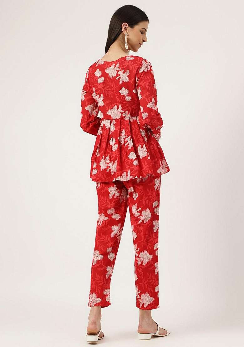 Red Printed Cotton Co Ord Set for Diwali | Wedding & Festive Wear - Indya