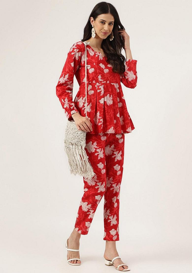 Red Printed Cotton Co-Ords Set