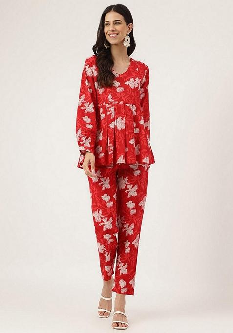 Red Printed Cotton Co-Ords Set