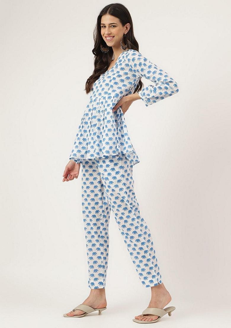 White Animal Print Cotton Co-Ords Set