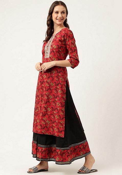 Maroon Floral Print Cotton Sharara Set