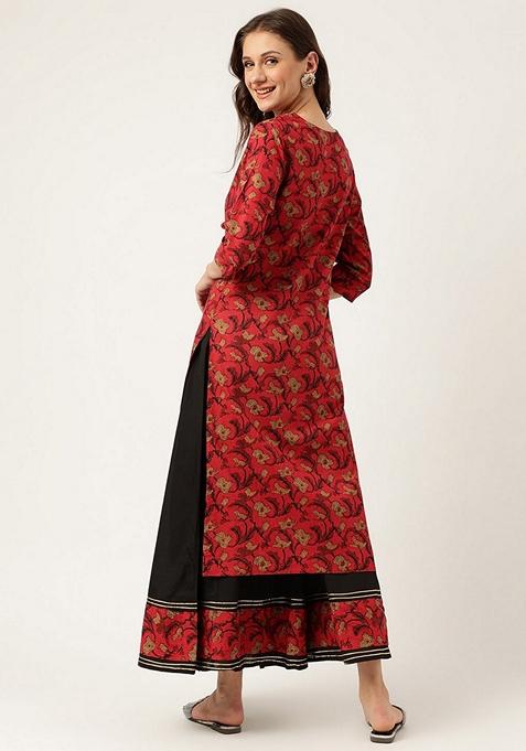Maroon Floral Print Cotton Sharara Set