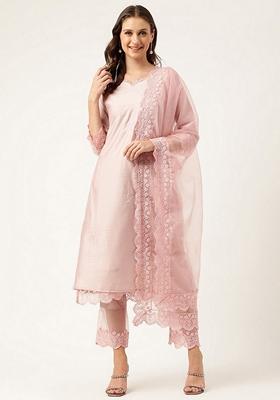 Pink Solid Cotton Kurta Set