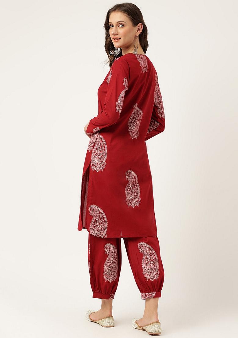 Maroon Printed Cotton Co-Ords Set
