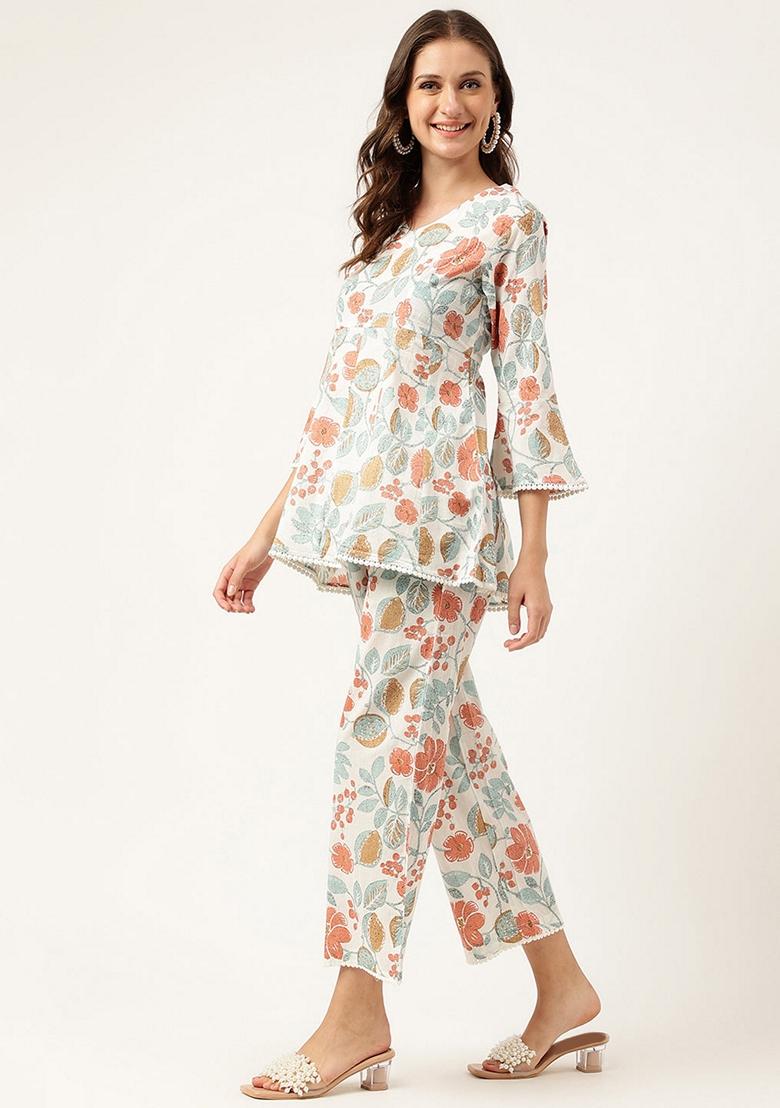Blue Floral Print Cotton Co-Ords Set - Indya