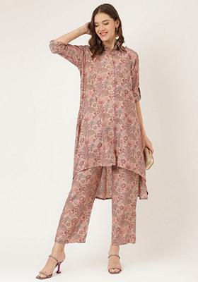 Purple Printed Chanderi Co-Ords Set