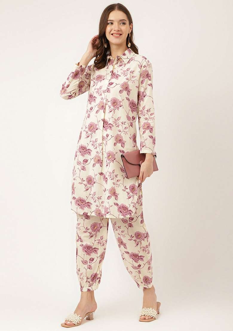 Purple Printed Cotton Co Ord Set for Diwali and Festive Wear - Indya