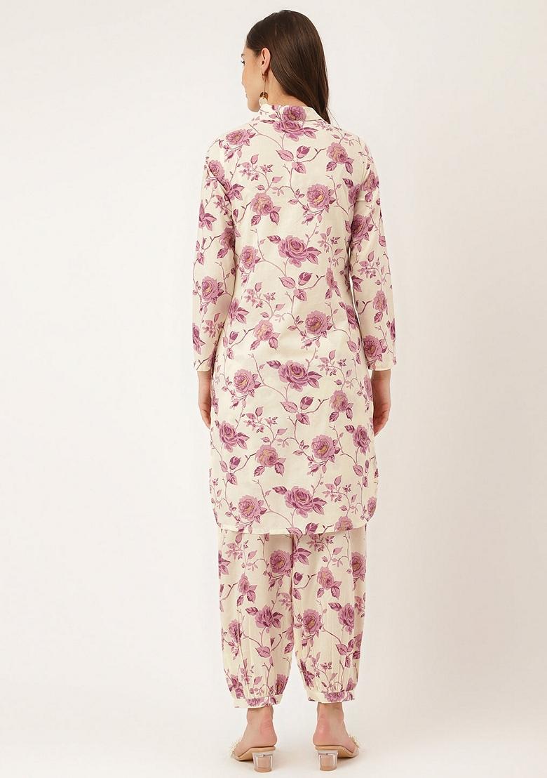 Purple Floral Print Cotton Co-Ords Set