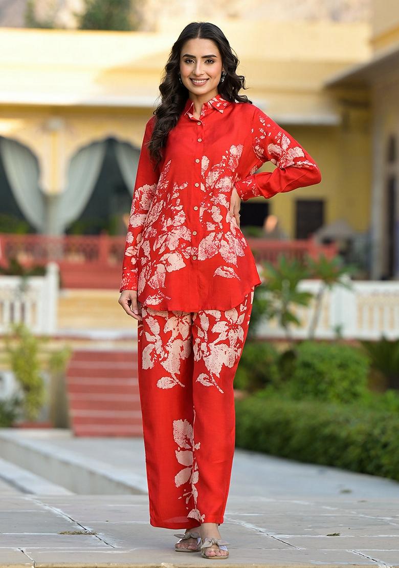 Red Printed Muslin Co-Ords Set