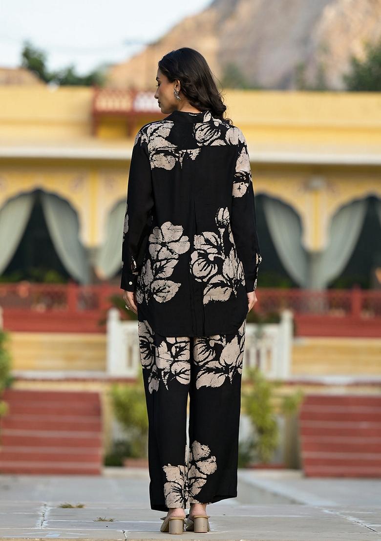 Black Printed Muslin Co-Ords Set