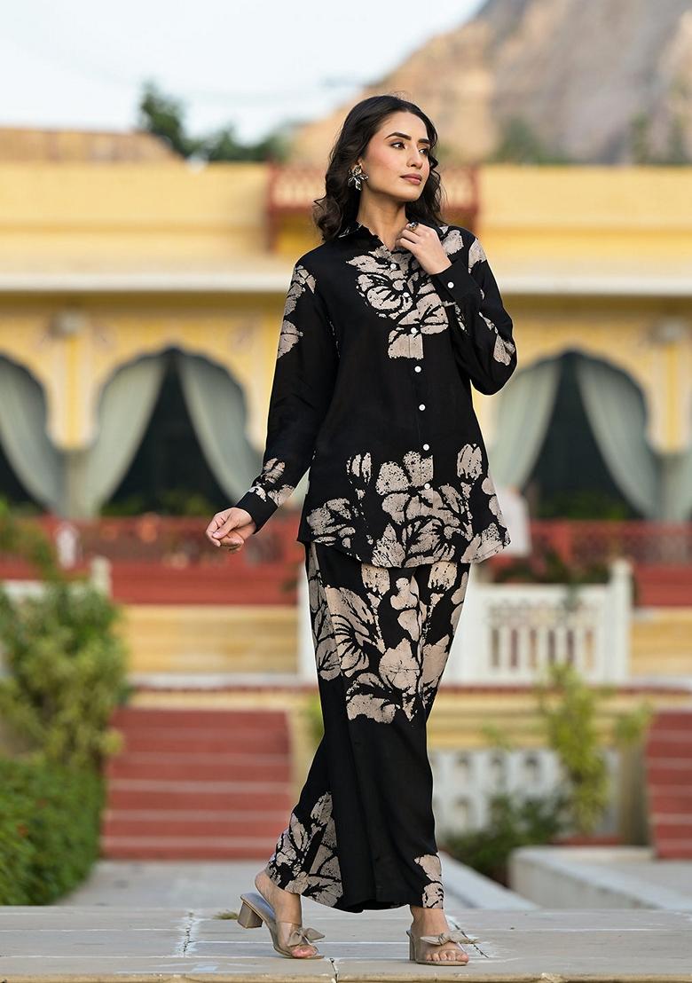 Black Printed Muslin Co-Ords Set