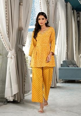 Yellow Digital Print Muslin Co-Ords Set