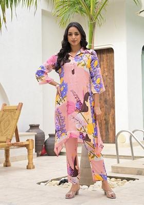 Pink Digital Print Muslin Co-Ords Set