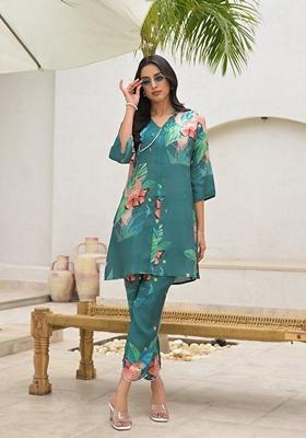 Green Digital Print Muslin Co-Ords Set