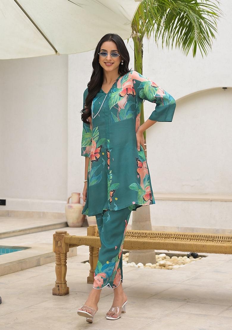 Green Digital Print Muslin Co-Ords Set
