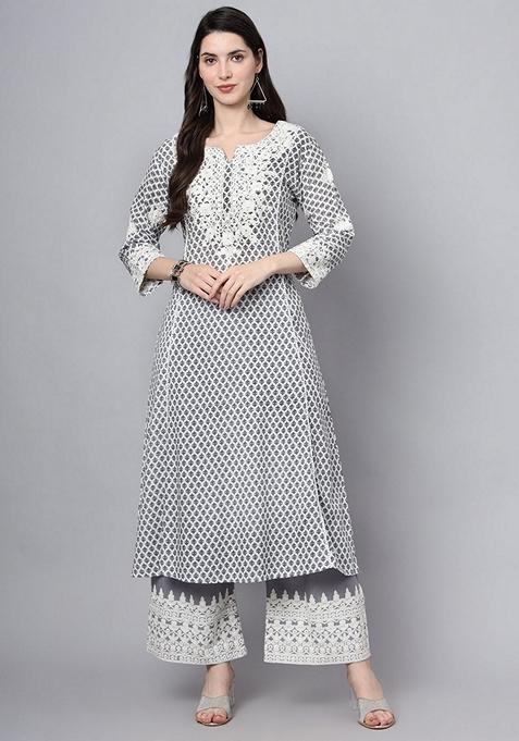White Printed Rayon Palazzo Set