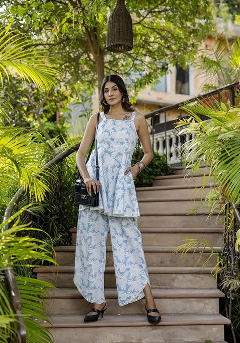 Blue Abstract Print Pure Cotton Co-Ords Set