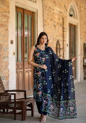 Blue Printed Pure Cotton Kurta Set