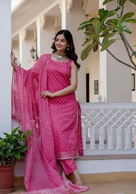 Pink Printed Pure Cotton Kurta Set