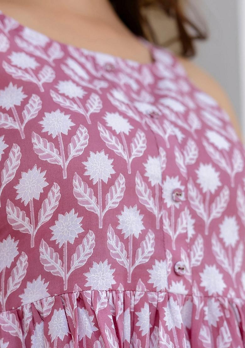 Mauve Printed Pure Cotton Co-Ords Set