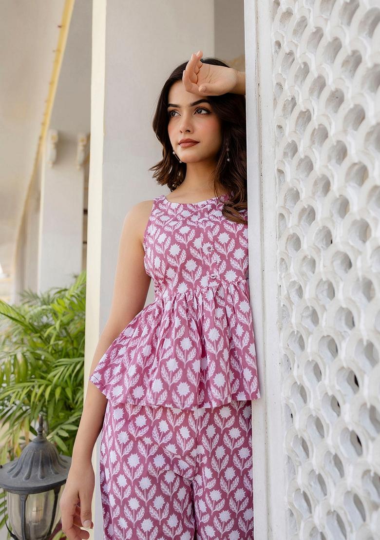 Mauve Printed Pure Cotton Co-Ords Set