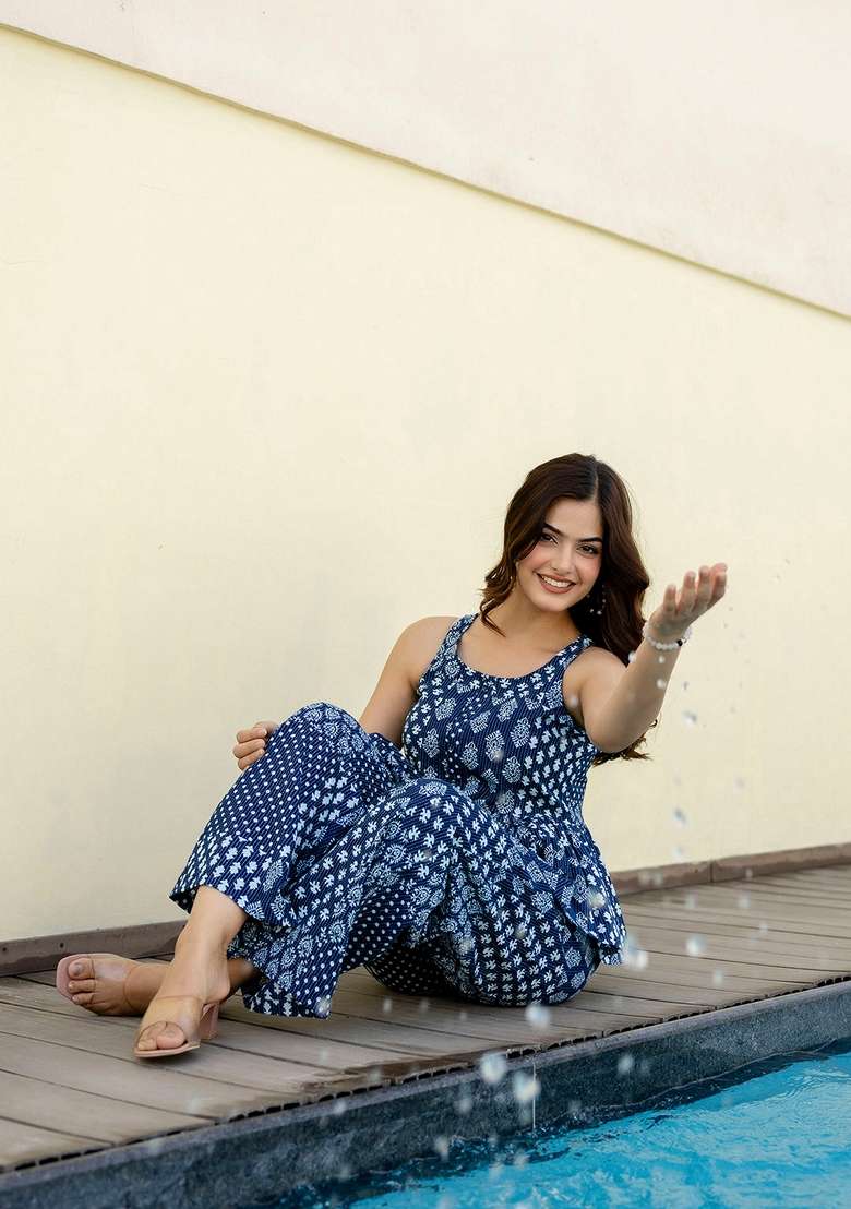 Blue Printed Pure Cotton Co-Ords Set for Diwali | Wedding & Festive Wear - Indya