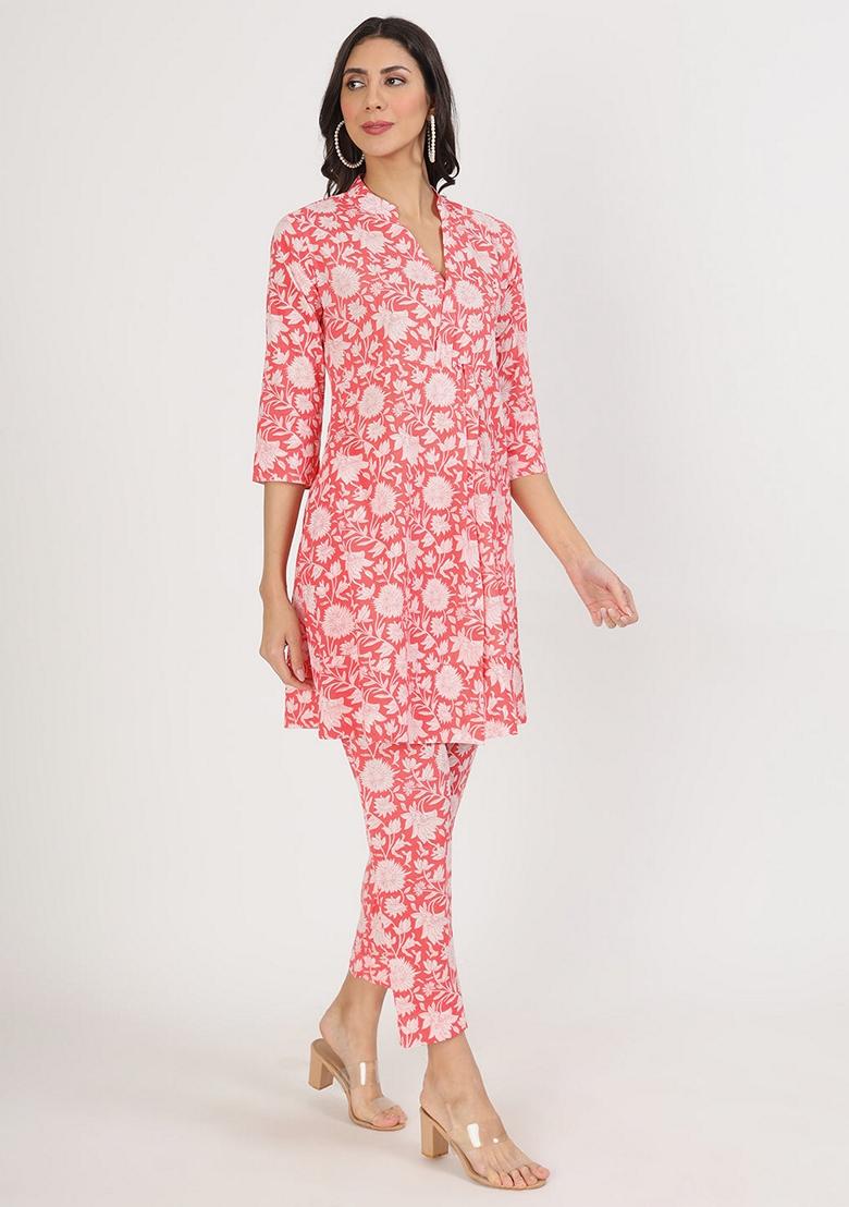 Pink Floral Print Cotton Co-Ords Set
