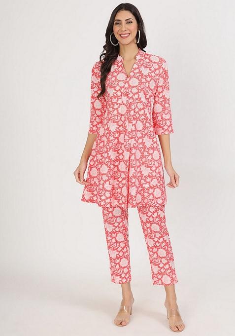 Pink Floral Print Cotton Co-Ords Set