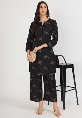 Black Printed Pure Cotton Kurta Set
