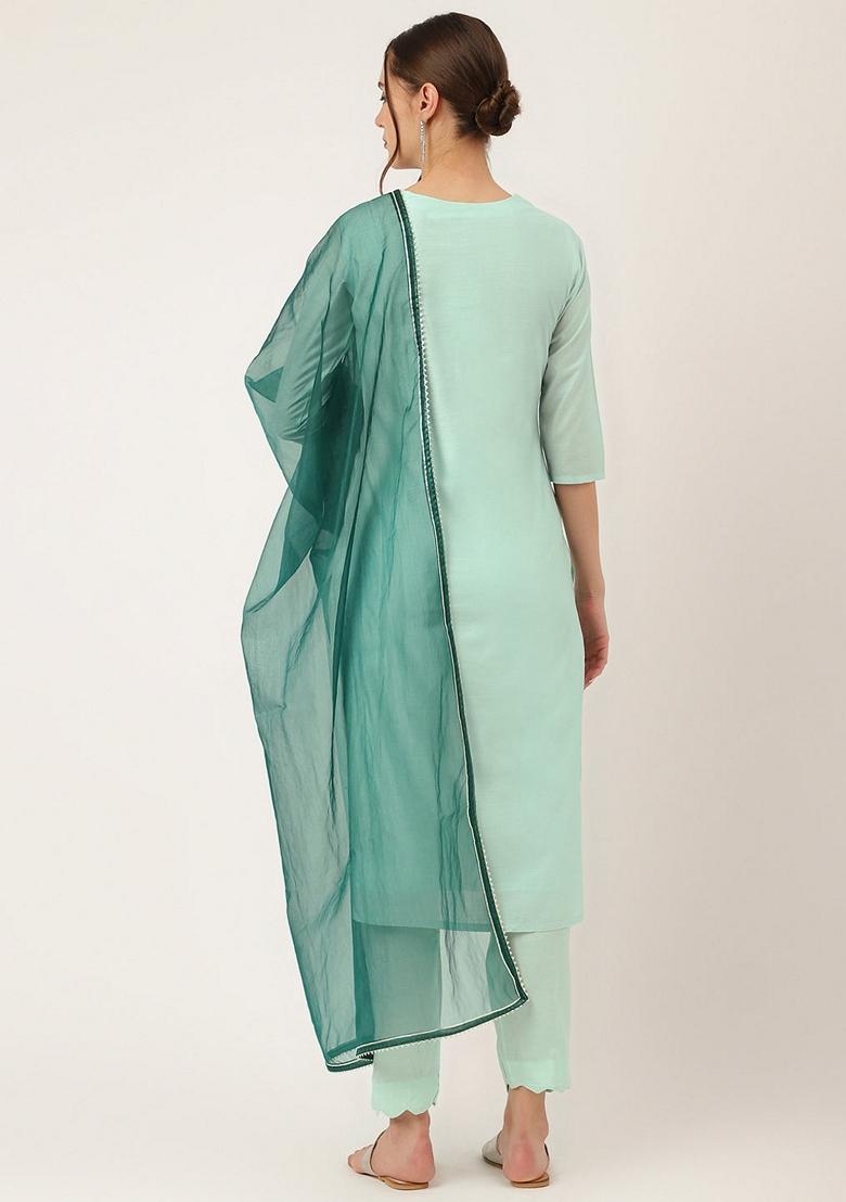 Sea Green Embroidered Chanderi Silk Kurta Set