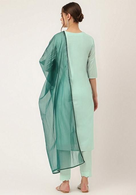 Sea Green Embroidered Chanderi Silk Kurta Set