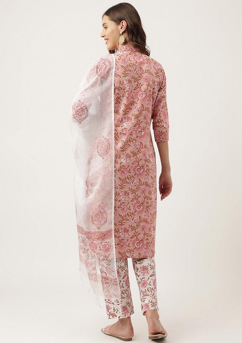 Pink Floral Print Cotton Kurta Set