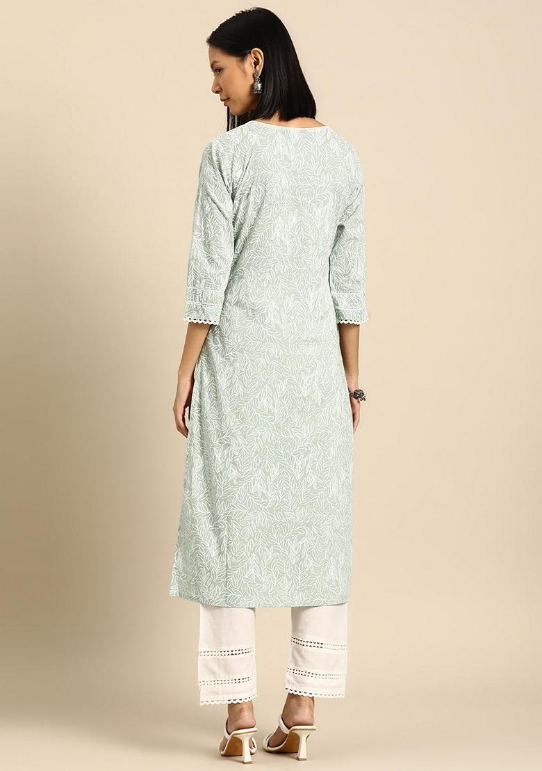 Green Printed Pure Cotton Kurta Set