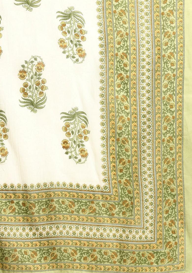 Green Floral Print Pure Cotton Anarkali Set