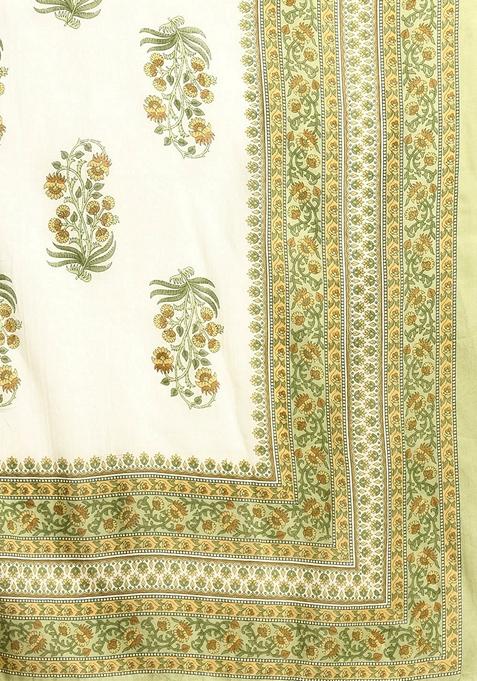Green Floral Print Pure Cotton Anarkali Set