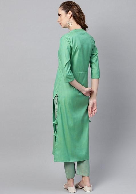 Women Teal Green Pure Cotton Kurta Set