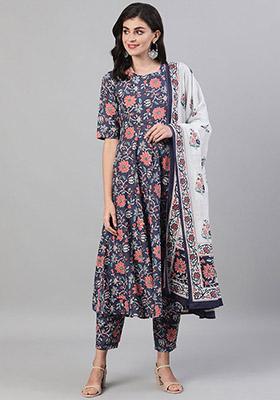 Blue Printed Pure Cotton Palazzo Set
