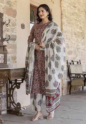 Maroon Printed Pure Cotton Palazzo Set
