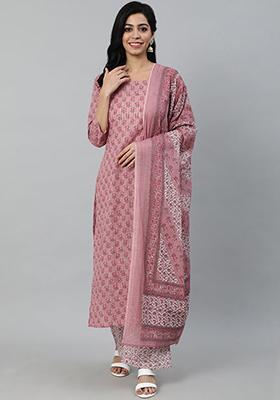 Pink Floral Print Cotton Palazzo Set