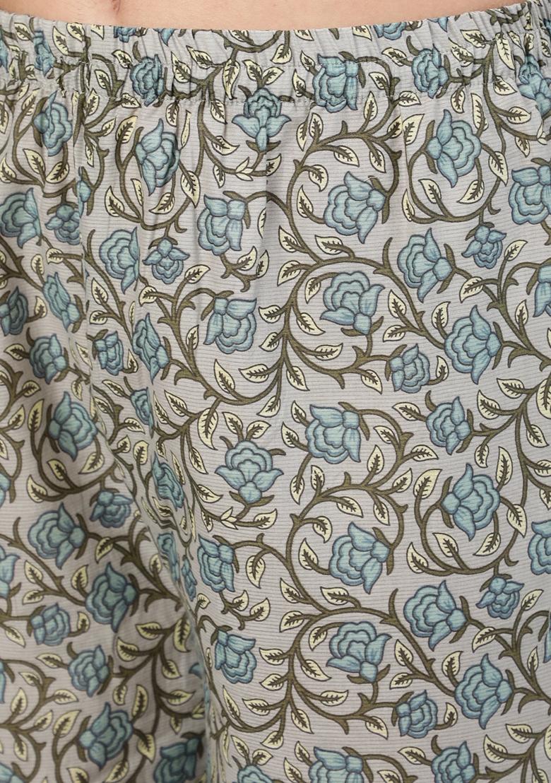 Grey Printed Pure Cotton Palazzo Set - Indya