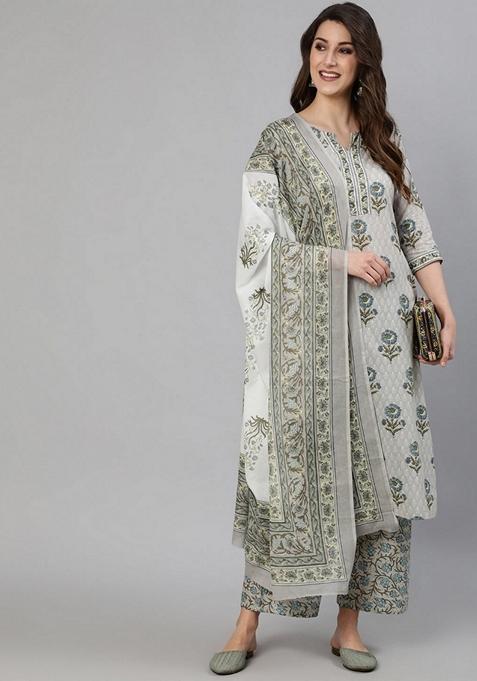 Grey Printed Pure Cotton Palazzo Set