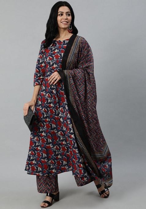 Multicolor Floral Print Pure Cotton Palazzo Set