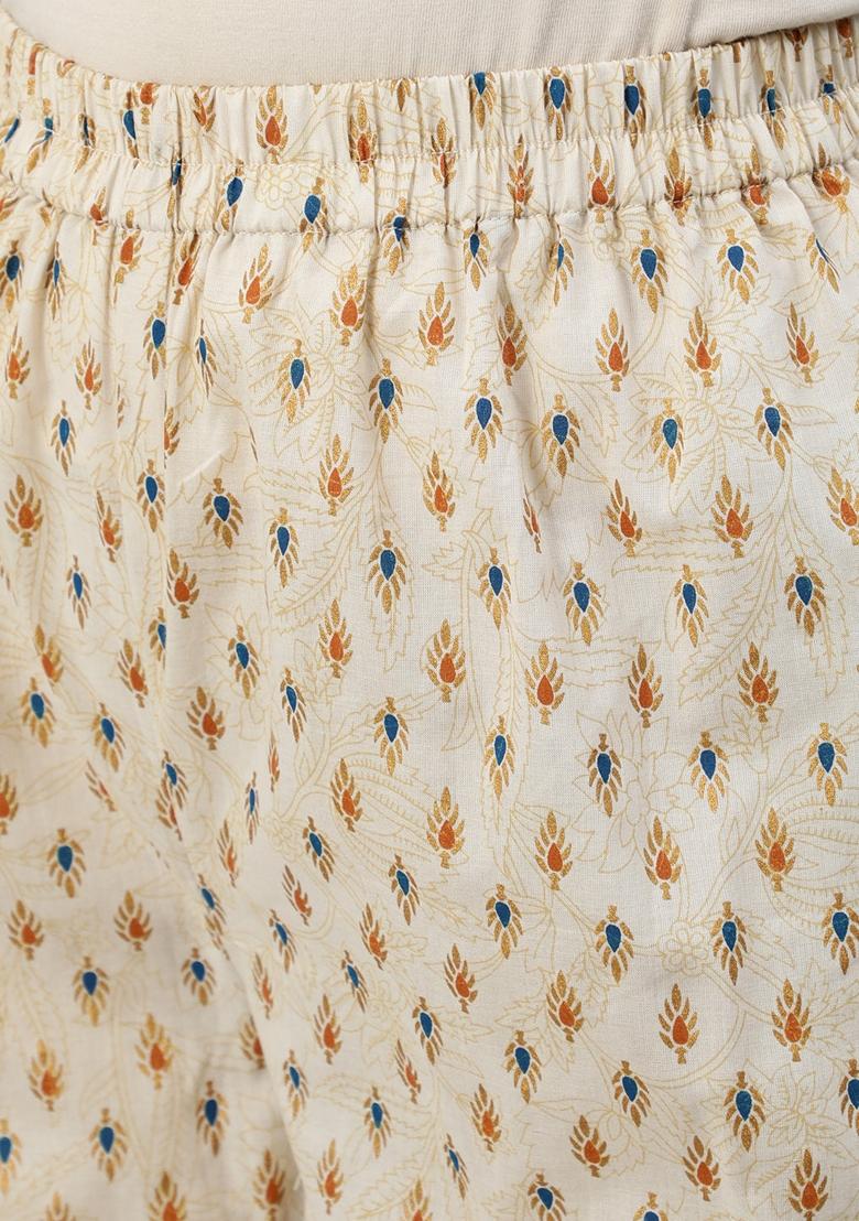 Cream Printed Pure Cotton Palazzo Set - Indya