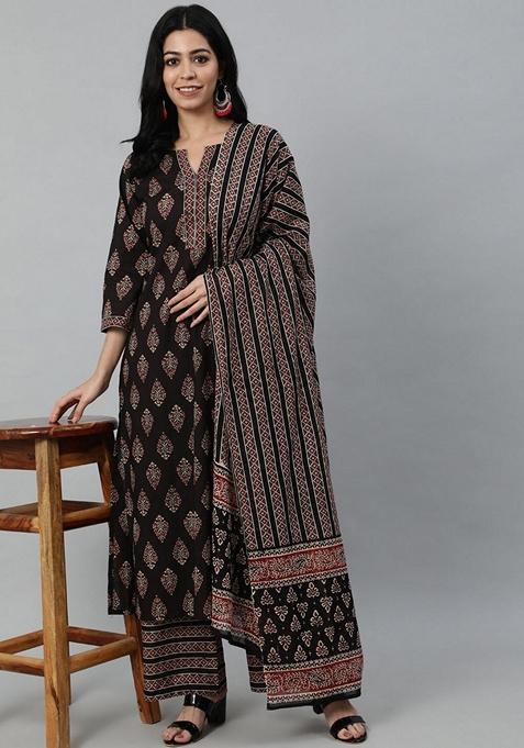 Black Printed Pure Cotton Palazzo Set